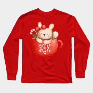 Cute Christmas Bunny Rabbit in a Teacup Long Sleeve T-Shirt